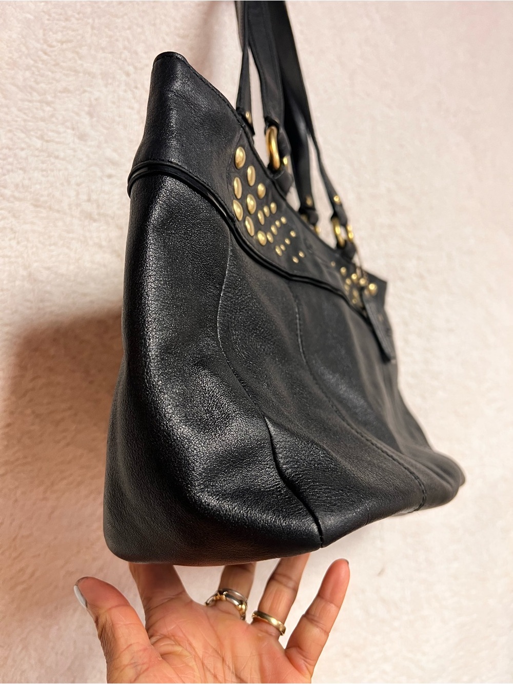Coach Black Leather Shoulder Bag with Gold Studs - Picture 7 of 13